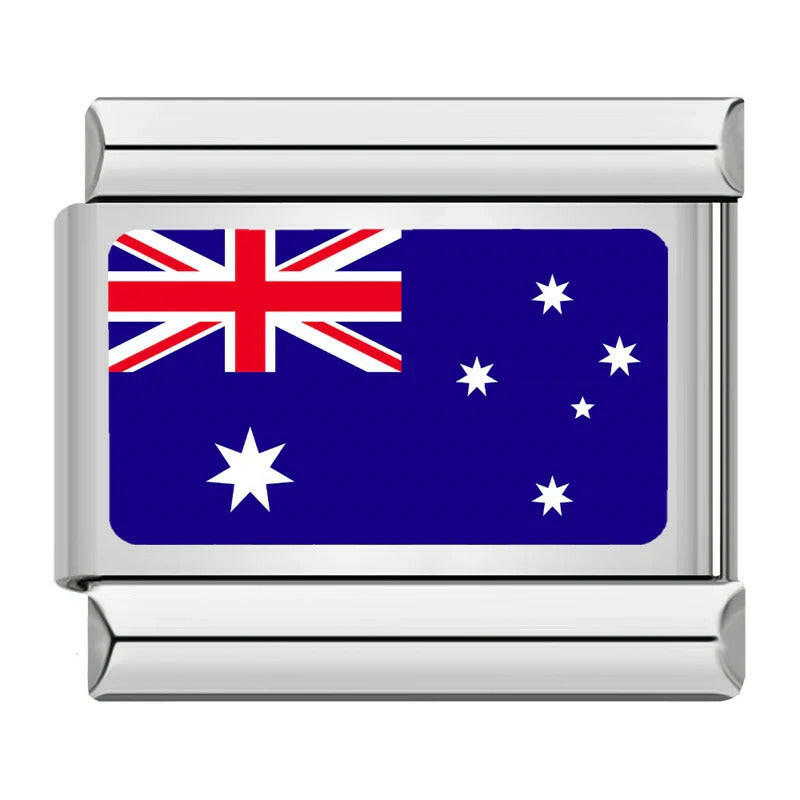 House of Italian charms. Customisable stainless steel charm bracelet from House Of Italian Charms – high-quality Italian link charms for personalized jewelry. Perfect for gifting or expressing your unique style. Australian flag. Charm.