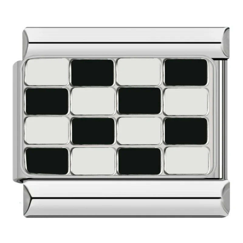 House of Italian charms. Customisable stainless steel charm bracelet from House Of Italian Charms – high-quality Italian link charms for personalized jewelry. Perfect for gifting or expressing your unique style. Chess board. Checkered