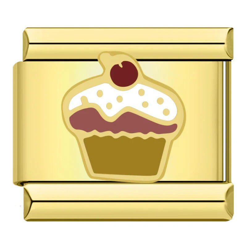 House of Italian charms. Customisable stainless steel charm bracelet from House Of Italian Charms – high-quality Italian link charms for personalized jewelry. Perfect for gifting or expressing your unique style. Cupcake