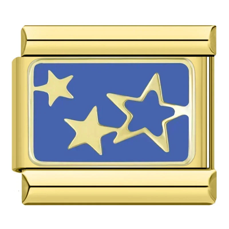 Customisable stainless steel charm bracelet from House Of Italian Charms – high-quality Italian link charms for personalized jewelry. Perfect for gifting or expressing your unique style. Stars. Gold.