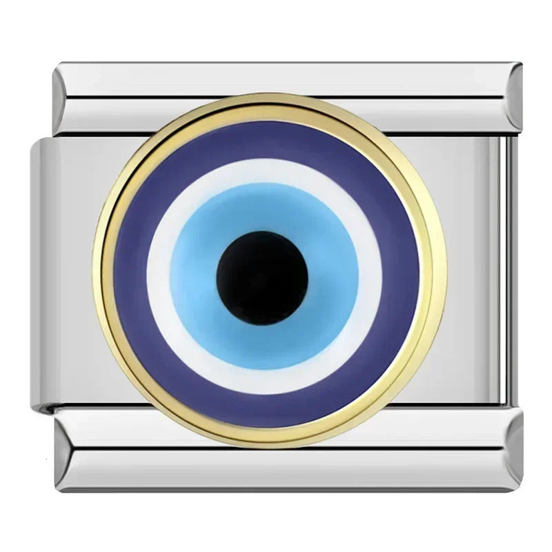 House of Italian charms. Customisable stainless steel charm bracelet from House Of Italian Charms – high-quality Italian link charms for personalized jewelry. Perfect for gifting or expressing your unique style. Evil eye 