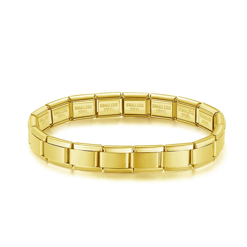 Customisable stainless steel charm bracelet from House Of Italian Charms – high-quality Italian link charms for personalized jewelry. Perfect for gifting or expressing your unique style. Gold gold bracelets 