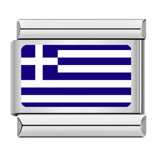 House of Italian charms. Customisable stainless steel charm bracelet from House Of Italian Charms – high-quality Italian link charms for personalized jewelry. Perfect for gifting or expressing your unique style. Greek flag. Charms. 