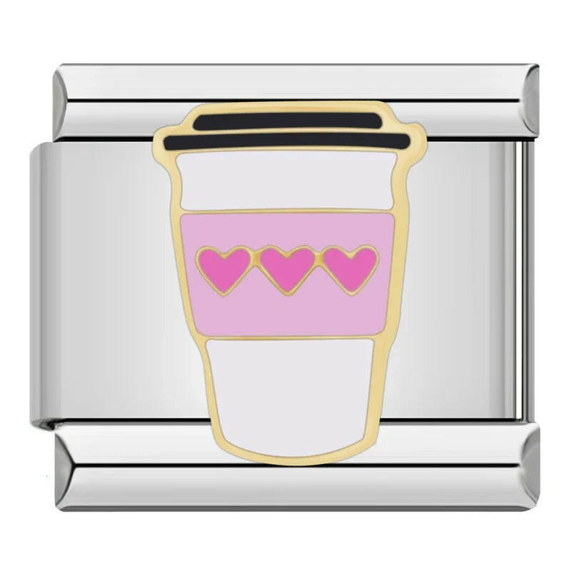 Customisable stainless steel charm bracelet from House Of Italian Charms – high-quality Italian link charms for personalized jewelry. Perfect for gifting or expressing your unique style. Coffee. Latte. 