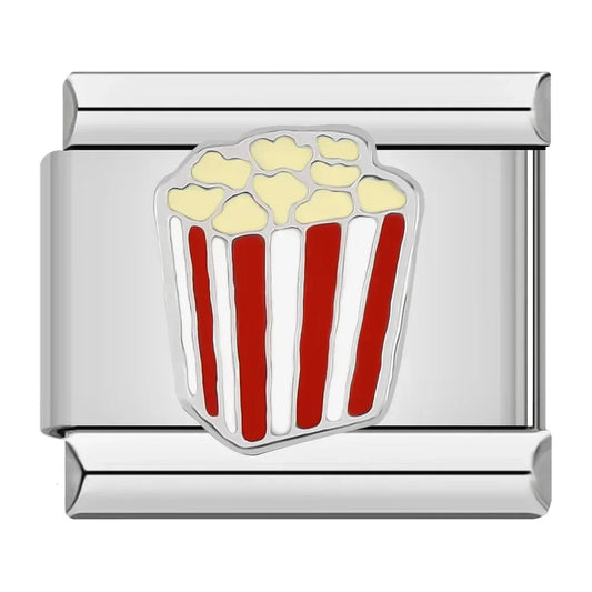 Customisable stainless steel charm bracelet from House Of Italian Charms – high-quality Italian link charms for personalized jewelry. Perfect for gifting or expressing your unique style. Popcorn. 