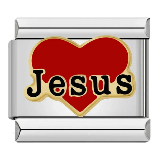 Customisable stainless steel charm bracelet from House Of Italian Charms – high-quality Italian link charms for personalized jewelry. Perfect for gifting or expressing your unique style. Jesus. Heart. Silver. 