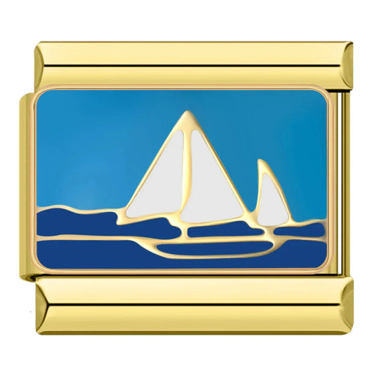 House of Italian charms. Customisable stainless steel charm bracelet from House Of Italian Charms – high-quality Italian link charms for personalized jewelry. Perfect for gifting or expressing your unique style. Sail boat. Gold. Charms. 