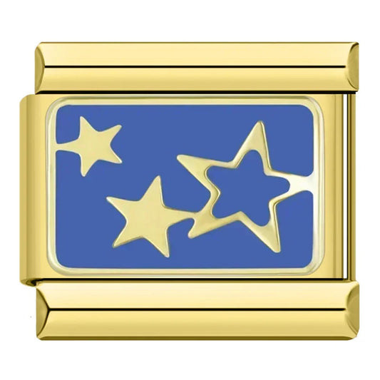 Customisable stainless steel charm bracelet from House Of Italian Charms – high-quality Italian link charms for personalized jewelry. Perfect for gifting or expressing your unique style. Stars. Gold. 